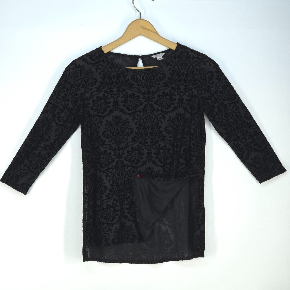 Cato Burnout Velvet Blouse Womens XS Whimsigoth Dark Academia Preppy Long Sleeve